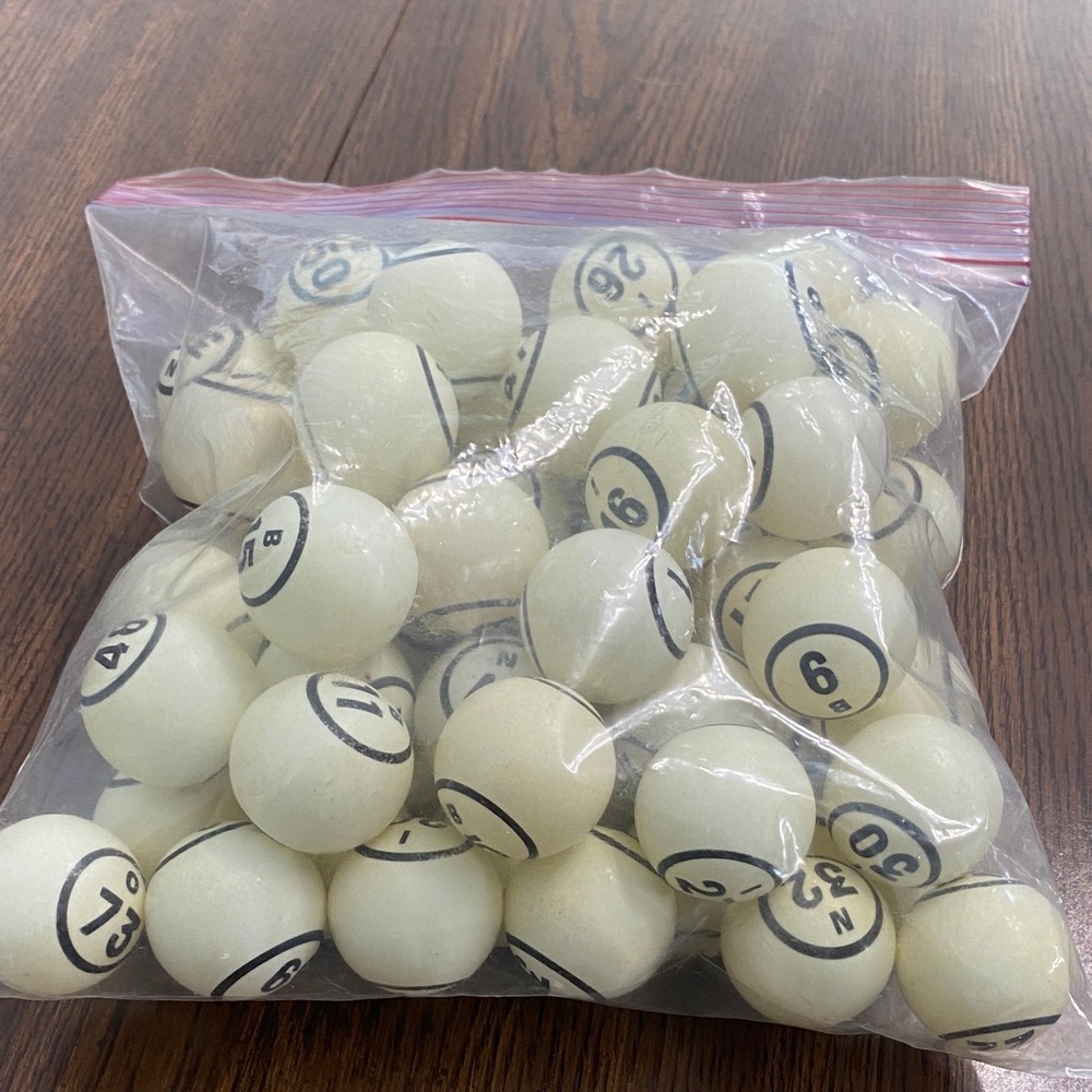 “5/$20” vintage used bingo balls from the Mackinac Island Lions Club!